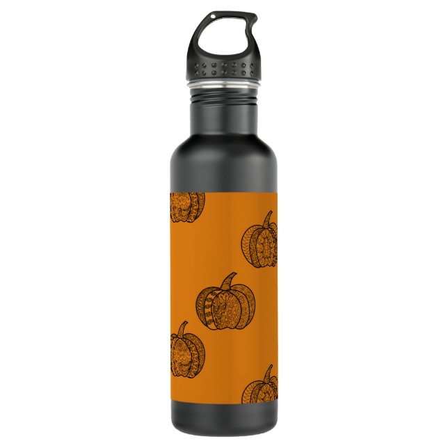 Halloween boho Zentangle ® inspired pumpkin Autumn 710 Ml Water Bottle (Front)