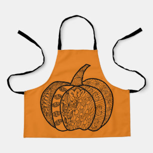 Halloween boho Zentangle ® inspired pumpkin Autumn Apron
