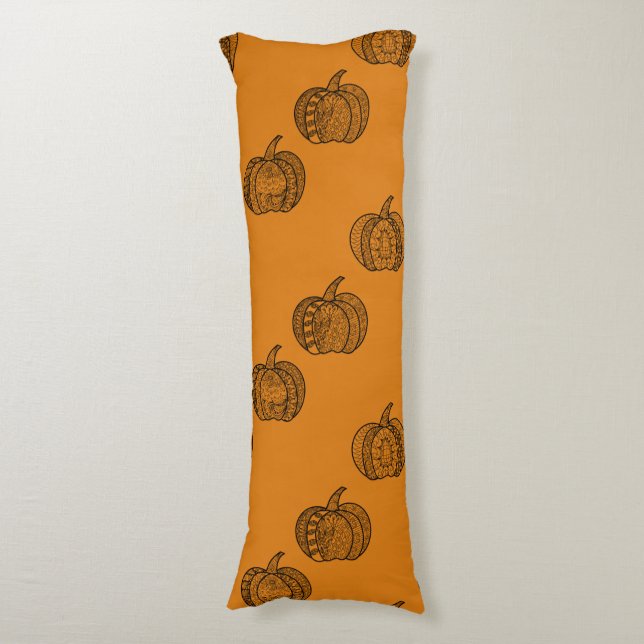 Halloween boho Zentangle ® inspired pumpkin Autumn Body Cushion (Front Vertical)
