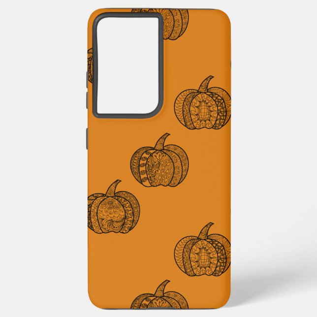 Halloween boho Zentangle ® inspired pumpkin Autumn Samsung Galaxy S21+ Case (Back)