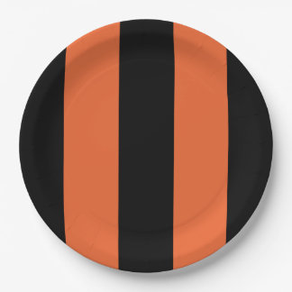 Halloween Bold Orange & Black Stripes Geometric Paper Plate