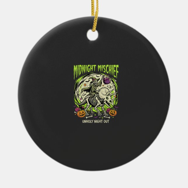 Halloween Bone Rider Mischief Ceramic Ornament (Front)