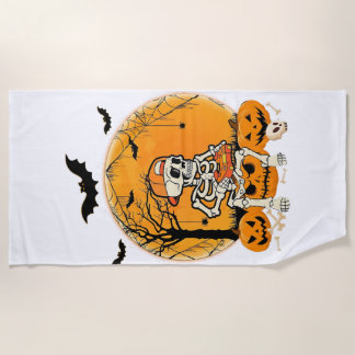 Halloween BonePumpkin Beach Towel