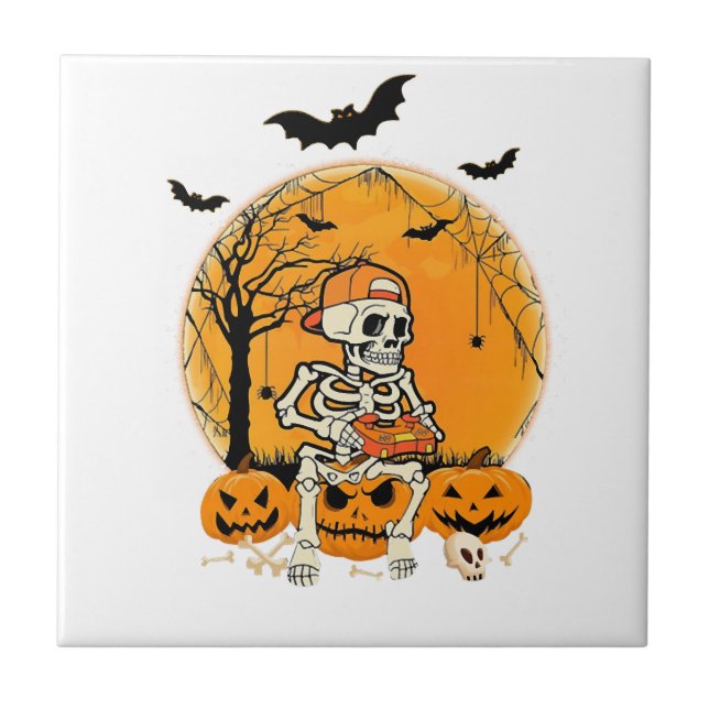 Halloween BonePumpkin Ceramic Tile (Front)