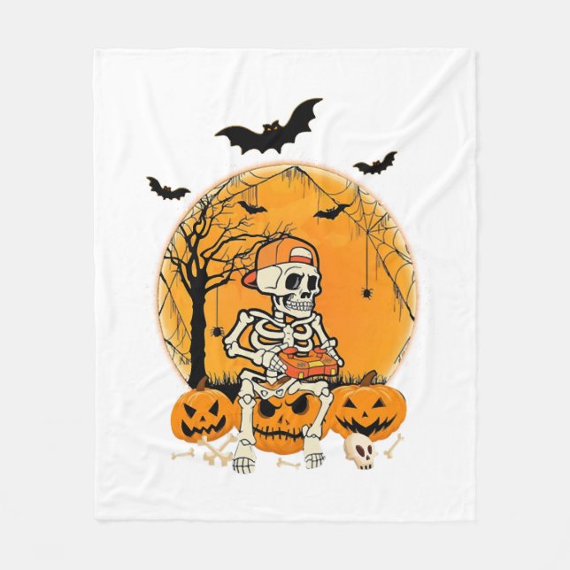 Halloween BonePumpkin Fleece Blanket (Front)