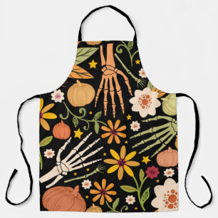 Halloween bones, floral seamless pattern. apron