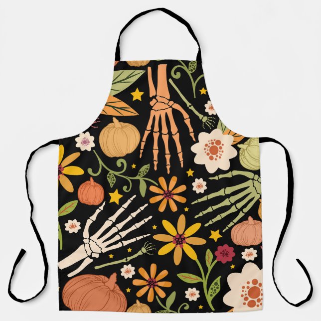 Halloween bones, floral seamless pattern. apron (Front)