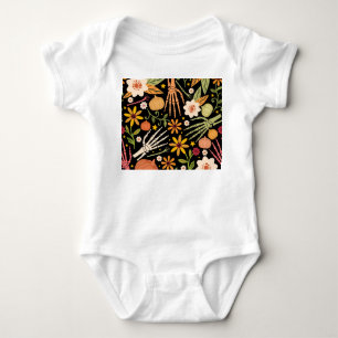 Halloween bones, floral seamless pattern. baby bodysuit