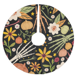 Halloween bones, floral seamless pattern. brushed polyester tree skirt