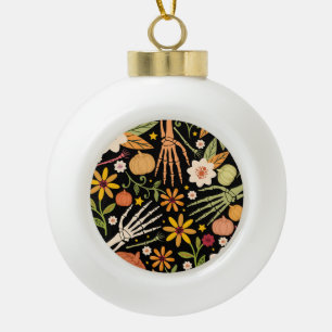 Halloween bones, floral seamless pattern. ceramic ball christmas ornament
