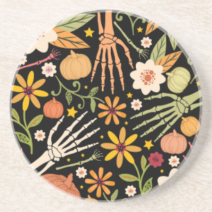 Halloween bones, floral seamless pattern. coaster