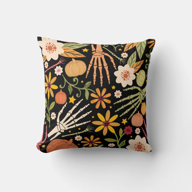 Halloween bones, floral seamless pattern. cushion (Front)