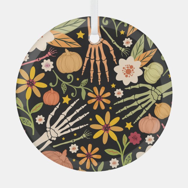Halloween bones, floral seamless pattern. glass tree decoration (Front)