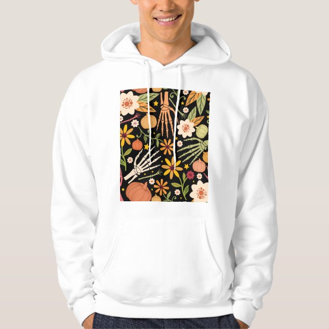 Halloween bones, floral seamless pattern. hoodie (Front)