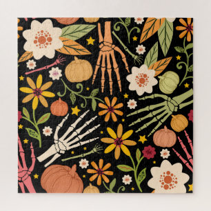 Halloween bones, floral seamless pattern. jigsaw puzzle