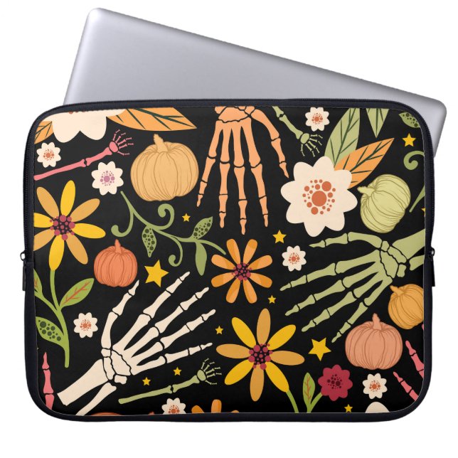 Halloween bones, floral seamless pattern. laptop sleeve (Front)