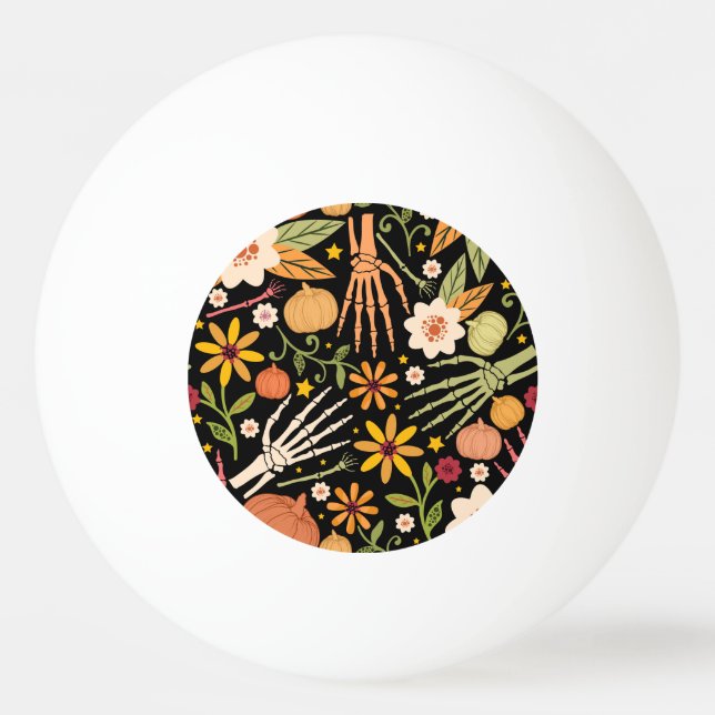 Halloween bones, floral seamless pattern. ping pong ball (Front)