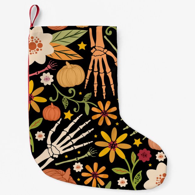 Halloween bones, floral seamless pattern. small christmas stocking (Front)