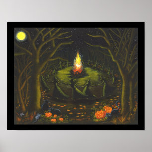 Halloween, bonfire,witches,black,cat.mice,woods poster