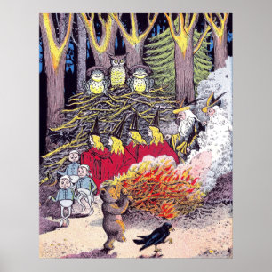 Halloween Bonfire with Bear and Brownies Poster