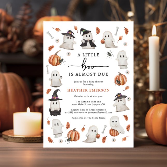 Halloween Boo Baby Shower Invitation (A Little Boo Is Almost Due Halloween Baby Shower Invitation by Painted Paperie)