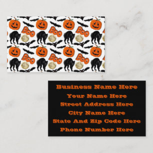 Halloween Boo Bats Cat Pumpkin And Moon Drawing Business Card