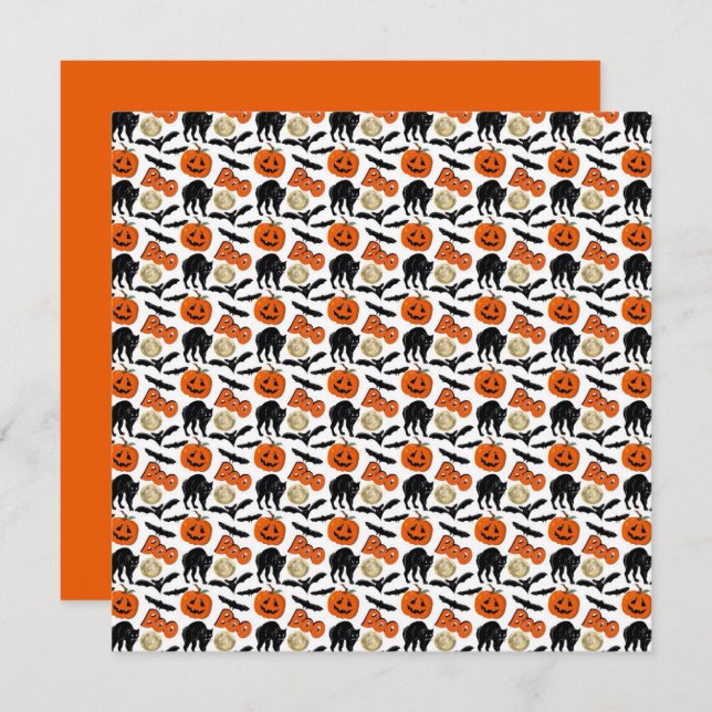 Halloween Boo Bats Cat Pumpkin And Moon Drawing Card (Front/Back)