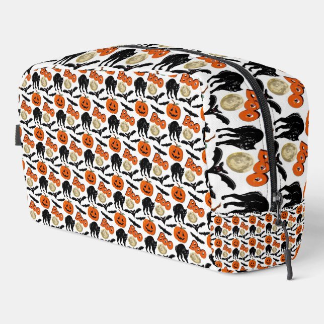 Halloween Boo Bats Cat Pumpkin And Moon Drawing Dopp Kit (Right Corner)