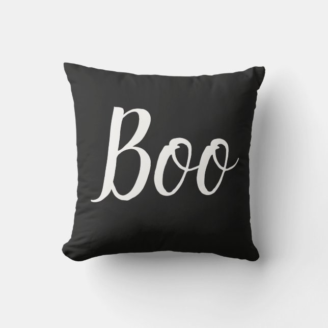 Halloween Boo Black White Outdoor Throw Pillow (Front)