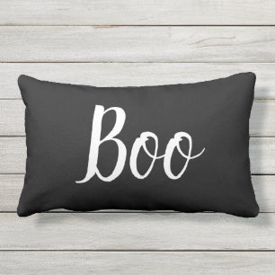 Halloween Boo Black White Typography Outdoor Lumbar Cushion
