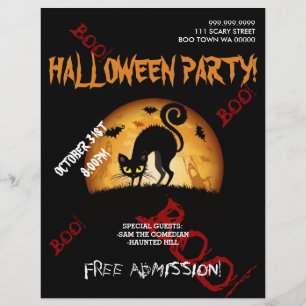 Halloween Boo Cat Bats Party Announcement Flyer