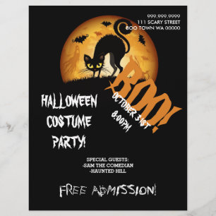 Halloween Boo Cat Bats Party Announcement Flyer