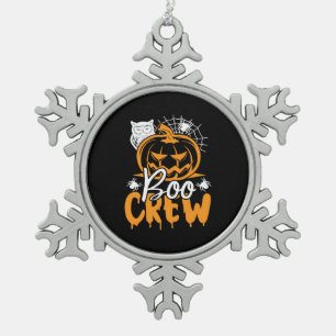 Halloween Boo Crew Birthday Snowflake Pewter Christmas Ornament