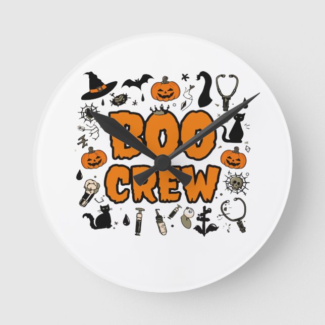Halloween Boo Crew Clock – Playful Ghost Home Deco (Front)