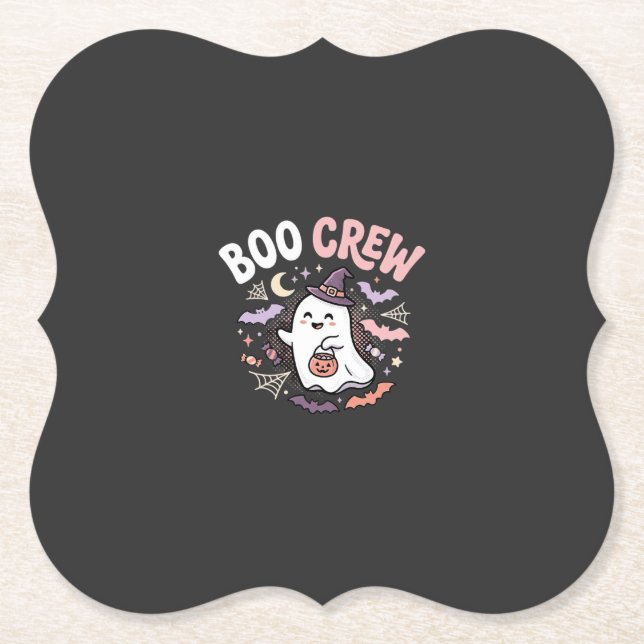 Halloween Boo Crew Ghost Paper Coaster (Front)