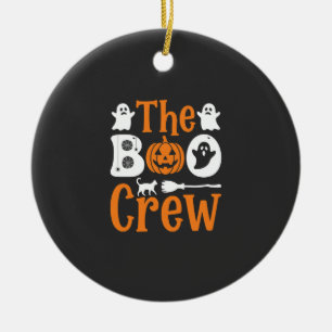 Halloween Boo Crew Ghost Pumpkin Cat Design Ceramic Ornament