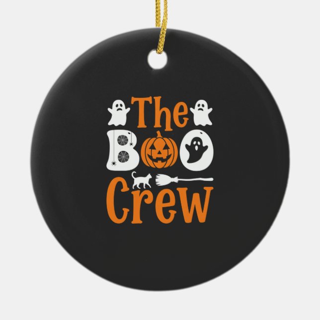 Halloween Boo Crew Ghost Pumpkin Cat Design Ceramic Ornament (Front)