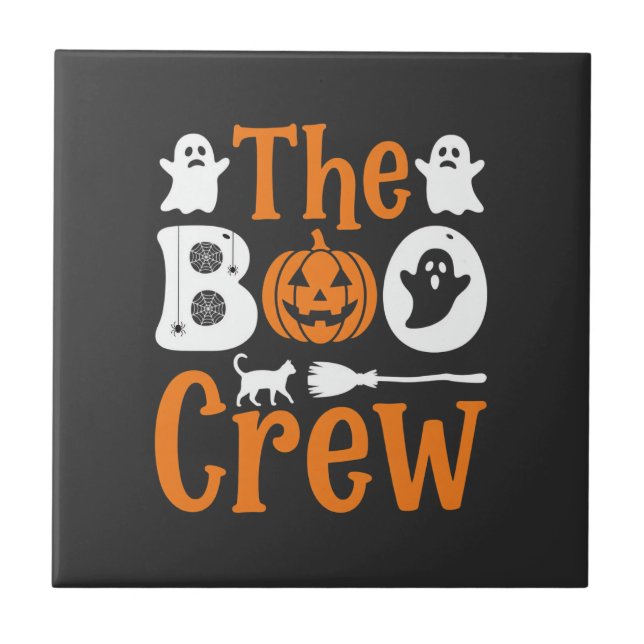 Halloween Boo Crew Ghost Pumpkin Cat Design Ceramic Tile (Front)
