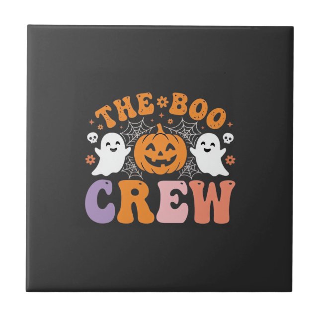 Halloween Boo Crew Ghost Pumpkin Design_1 Ceramic Tile (Front)