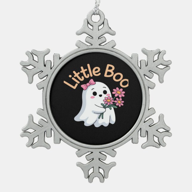 Halloween Boo Cute Family Snowflake Pewter Christmas Ornament (Front)