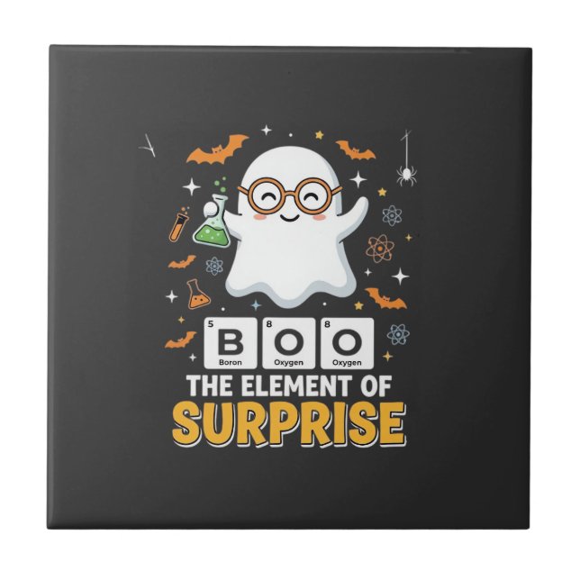 Halloween Boo Element of Surprise Ghost Design_1 Ceramic Tile (Front)