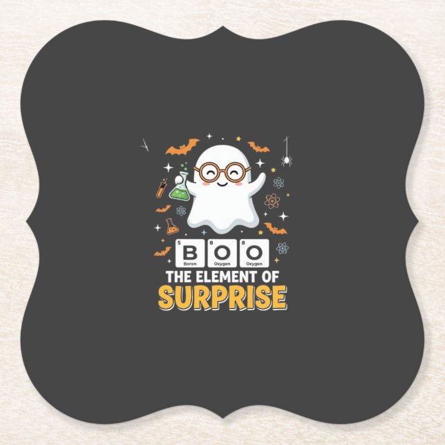 Halloween Boo Element of Surprise Ghost Design_1 Paper Coaster (Front)