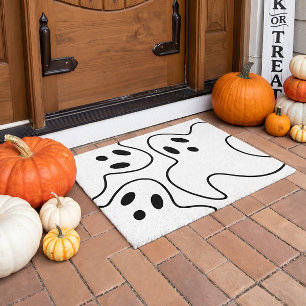Halloween Boo Ghost Black and White Doormat