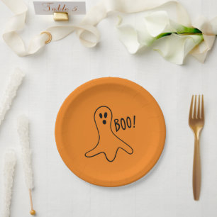 Halloween boo ghost black orange spooky paper plate