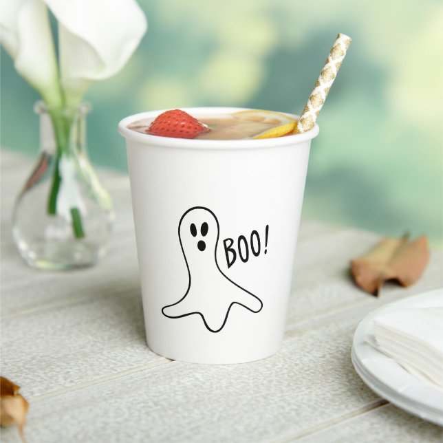 Halloween boo ghost black & white spooky paper cups (Insitu)