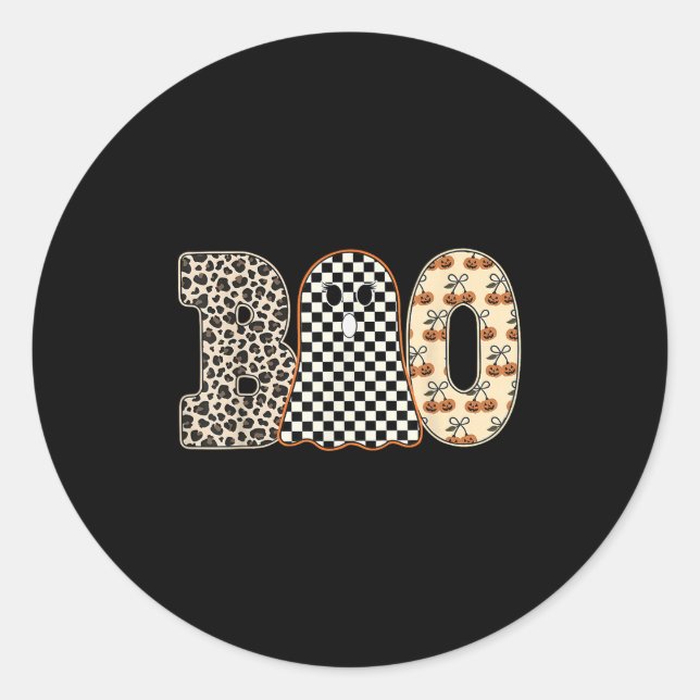 Halloween Boo Ghost Leopard Cherries Chequered Sok Classic Round Sticker (Front)