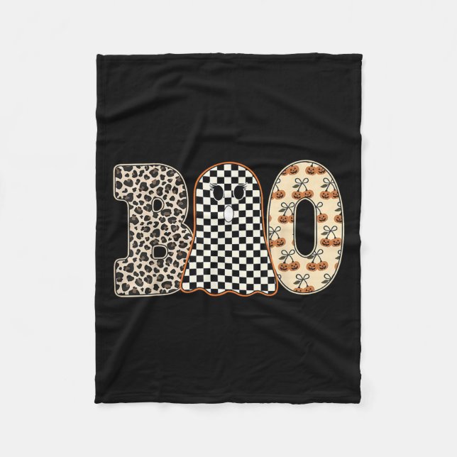 Halloween Boo Ghost Leopard Cherries Chequered Sok Fleece Blanket (Front)