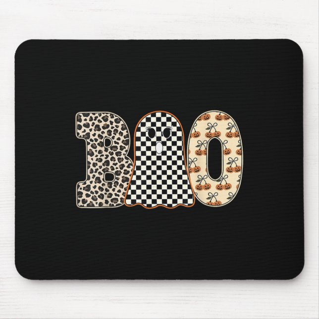 Halloween Boo Ghost Leopard Cherries Chequered Sok Mouse Pad (Front)