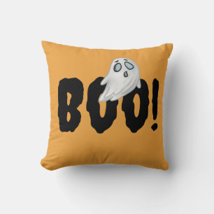 Halloween Boo Ghost Pillow, Orange Halloween Theme Cushion