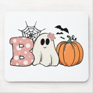 Halloween Boo Ghost Pumpkin Bats Cobweb Mouse Pad